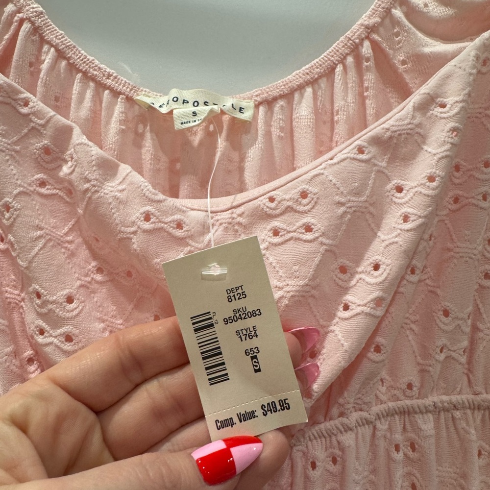 Aeropostale | NWT‎ Pink Eyelet Romper Dress  / Mini Dress- Size Small - Picture 7 of 12